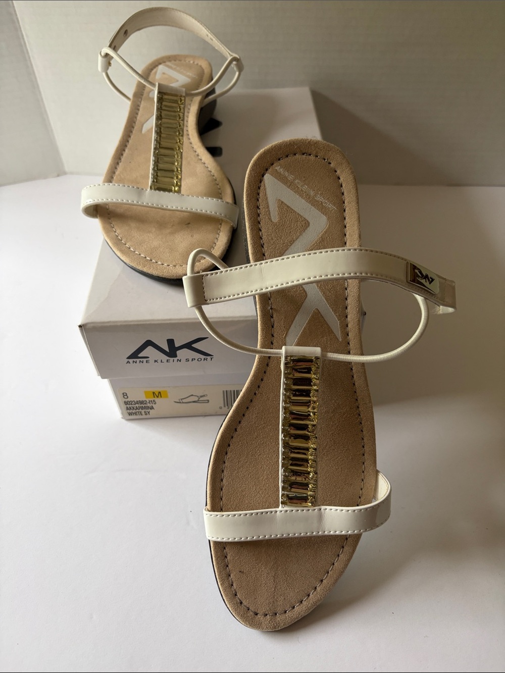 Anne Klein Sport White T-Strap Rhinestone Sandals Akkarmina 8M NEEDS TO BE SEWN